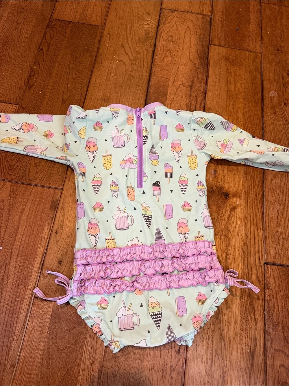 Rufflebutts Mint Long-Sleeve Ice Cream Print One-Piece
